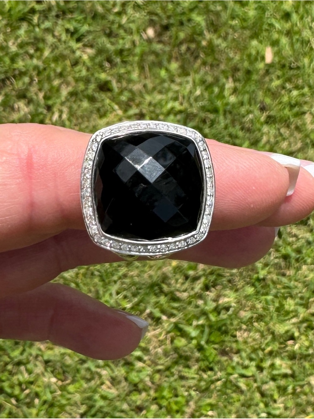 DAVID YURMAN - ALBION BLACK ONYX & DIAMOND STERLING SILVER (925) RING - SZ 7.25